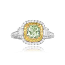 1.15ct GIA-Certified Fancy Yellowish Green Diamond Ring Top View 11773