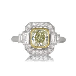 Greenish Yellow Diamond Engagement Ring Barrow Ring Top View 11773
