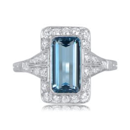 Cowell Ring Top View Emerald-Cut Aquamarine Gemstone Ring 12064