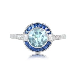 0.78ct Round Aquamarine Sapphire Halo Ring - Mineola Ring 12509 Top View
