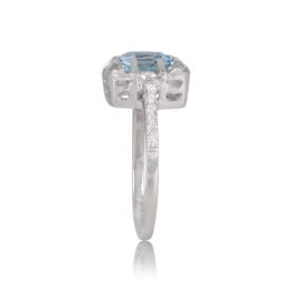 Asscher Cut Aqua and Diamond Halo Engagement Ring 12836
