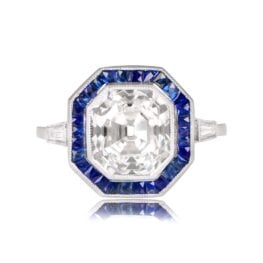 13025 Antique Asscher-Cut Diamond and Sapphire Halo Haddon Ring 13025