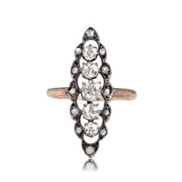 Victorian Navette Ring Old European Diamonds - Waterbury Ring 13342