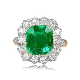 4.55ct Natural Colombian Emerald-Cut Emerald Diamond Ring Livingston Ring Top View