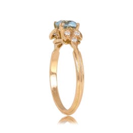 18k Yellow Gold and Aquamarine Ring Elliston Ring Top Side View