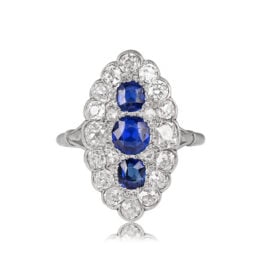 Product Photo Three Stone Sapphire Ring Norfolk Ring Top View