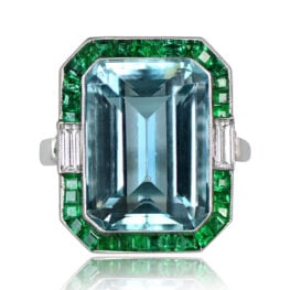 11.18ct Emerald Cut Aquamarine And Emerald Halo Cocktail Ring 13616-TV-1000PX