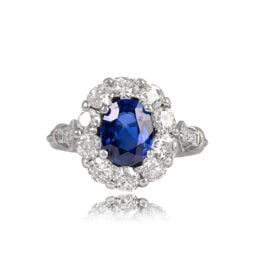Celina Ring Top View 13715 Oval Sapphire and Old European Cut Diamond Halo Ring