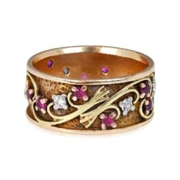 Antique Wedding Band Ruby and Diamond - Bremen Band 13742 TV