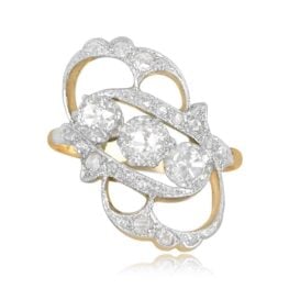 Antique Platinum on 18k Yellow Gold Ring Lucerne Ring Top View 13865