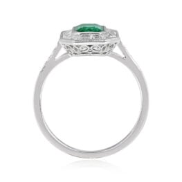 Emerald Cut Emerald Diamond Halo Ring - Arcadia Ring 13909 SV