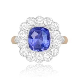 Platinum Gold and Sapphire Ring Gracefield Ring Top View 13940