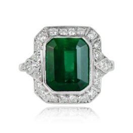 4.32 Carat Natural Green Emerald Ring Medellin Top View 13959