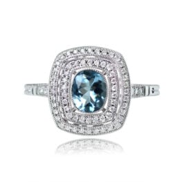Oval Aquamarine Diamond Double Halo Ring - Roosevelt Ring 14016 TV