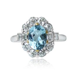 Top View Oval-cut Natural Aquamarine and Diamond Ring Top View 14017