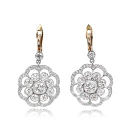 Vintage Style Floral Halo Diamond Earrings - Excelsior Earrings 14178 TV
