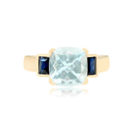 18k Yellow Gold Sapphire and Aquamarine ring Wyoming Ring Top View