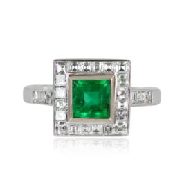 Emerald and Diamond Halo Engagement Ring - Carville Ring 14505 Top View