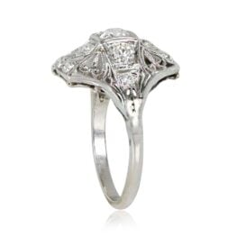 Antique Platinum and Diamond Ring Lumier Ring Top Side View 14509