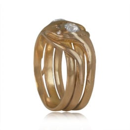 Antique Snake Motif Gold Diamond Ring - Rencontre Ring