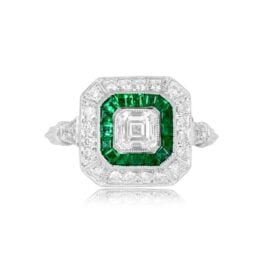 GIA-Certified 0.52 Carat Asscher-Cut Diamond and Emerald Neston Ring 14580