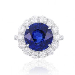 8.36ct Ceylon Sapphire Diamond Halo Ring - Swansea Ring 14663 TV
