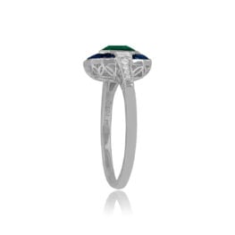 0.96ct Emerald and Sapphire Halo Ring Ramsen Ring 14697 Top Side View