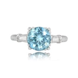 1.68ct Round Aquamarine Baguette Diamond Ring - Mohegan Ring 14774 TV