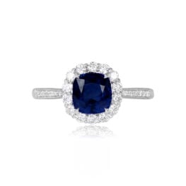 Sapphire and Diamond Halo Ring 15038 Harvard Ring Top View