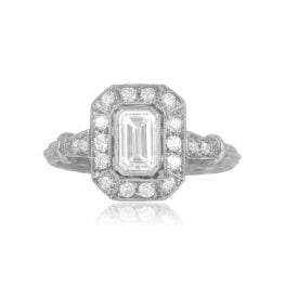 Platinum and Emerald Cut Diamond Ring Oxford Ring Top View 15194