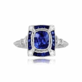 1.32ct Cushion Cut Sapphire Ring Sorrento Blue Ring Top View 15197