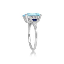 Aquamarine and Sapphire Accent Ring Holt Ring Top Side View