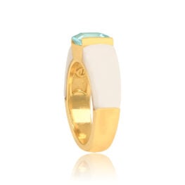 Top Side View 1.54 carat Aquamarine and Mother of Pearl Ring 15235