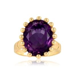 Top View Oval-Cut Amethyst 14k Yellow Gold Ring 15266