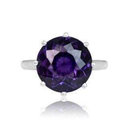 Top View 5.62 carat Round Cut Amethyst Gemstone Ring 15284