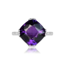 Top View Amethyst on Platinum Ring Gemstone Ring 15300
