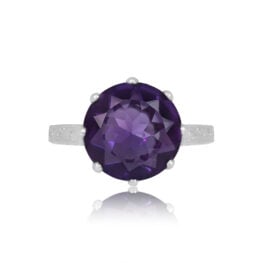 Top View Round-Cut Amethyst Gemstone Ring 15302