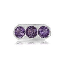 Top View Three-Stone Amethyst Gemstone Ring Madinah Ring 15314
