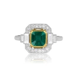 Top Side View Emerald Halo Baguette-Cut Diamond Ring 15316