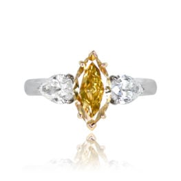 Three Stone Marquise Cut Brownish Yellow Diamond Engagement Ring Top View DYL41-TV-1000PX