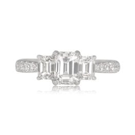 Three Stone Emerald Cut Diamond Ring - Basswood Ring DYL5