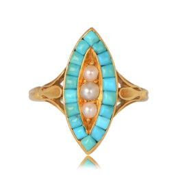 Antique Turquoise and Pearl Georgian Ring Cenon Ring TV 13224