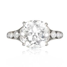 4ct Antique Cushion Cut Diamond Ring Vire Ring Top View
