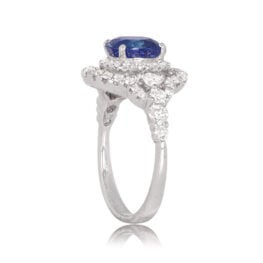 Kashmir Sapphire and Diamond Halo Ring Lane Ring