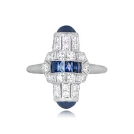 Art Deco Style Sapphire Diamond Cocktail Ring - Waldorf Ring SH125 TV